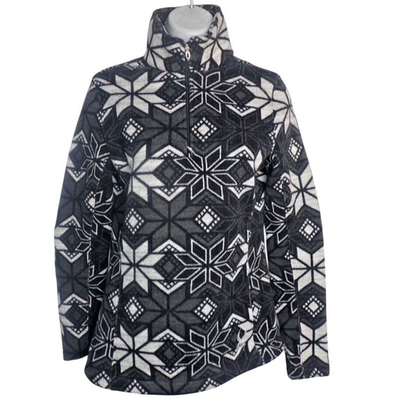 Spyder Womens 1/4 Zip Pullover Snowflake black White Sweater Fleece Top 6 Nordic - Picture 1 of 7